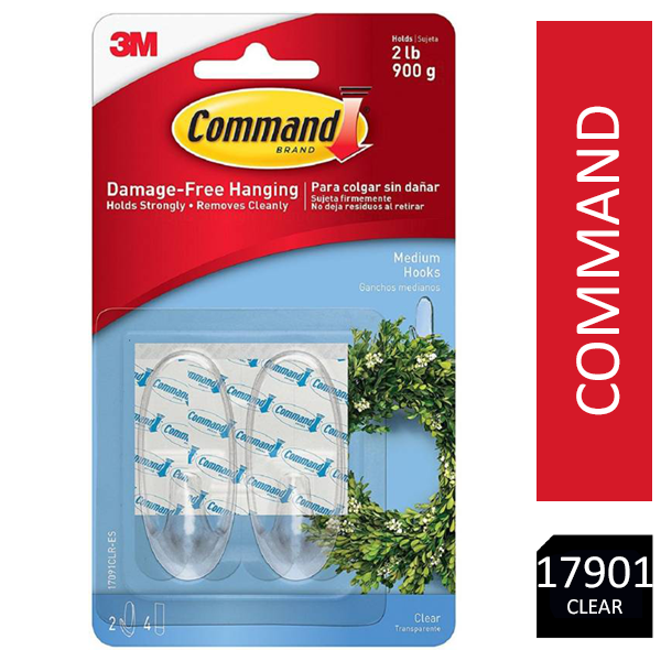 3M Command 17091CLR Clear Medium Hooks 2 Pack