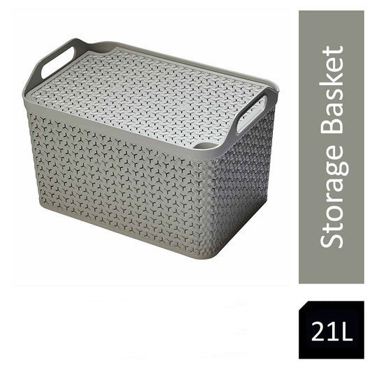 Strata Grey Large 21L Handy Basket With Lid {29cm x 43.5cm}