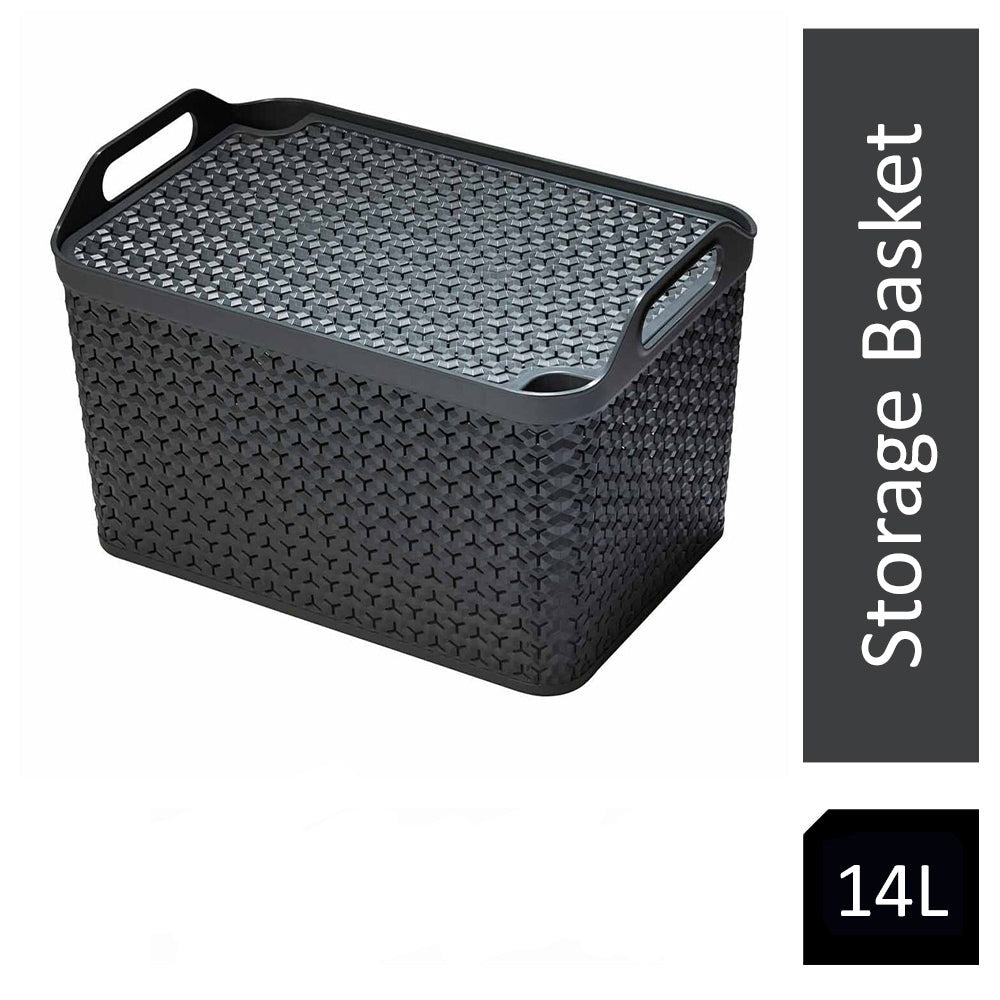 Strata Charcoal Grey Medium Handy Basket With Lid {23cm x 30.5cm}
