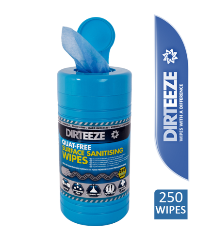 Dirteeze Quat-Free Sanitising Wipes (Pack of 250) HMAXCL250QF