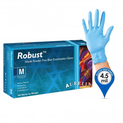 Aurelia Robust Blue "Powder Free" Nitrile Disposable Glove x 100 Size: S/M/L