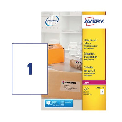 Avery Laser Parcel Label 1 Per Sheet Clear (Pack of 25) L7567-25
