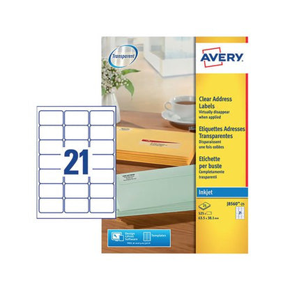 Avery Inkjet Address Labels 21 Per Sheet Clear (Pack of 525) J8560-25