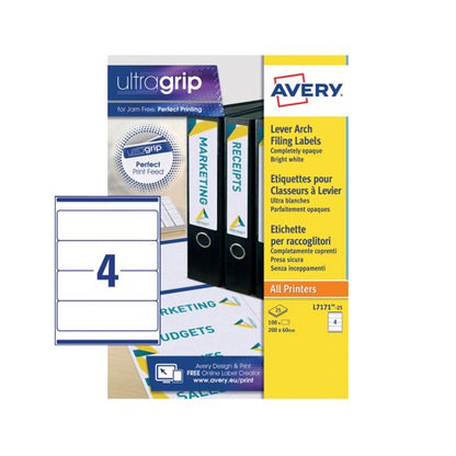 Avery Laser Inkjet Lever Arch Labels 200x60mm Wht (Pack of 100) L7171-25