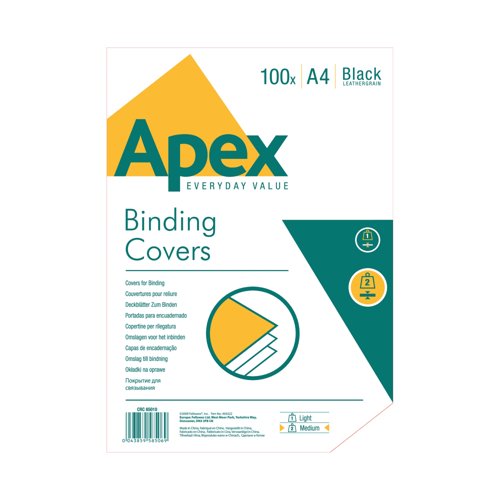 Fellowes Apex A4 Leatherboard Covers Black (Pack of 100) 6501001