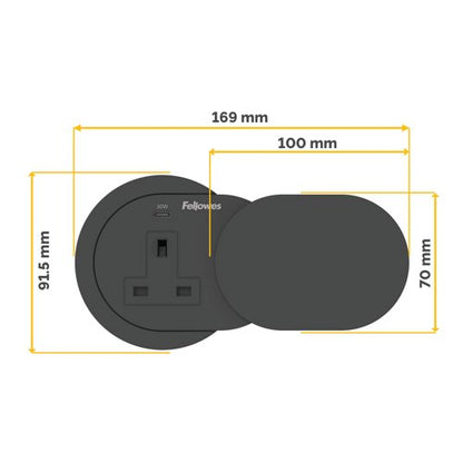 Fellowes Power Spot Type G UK/IE 1 Socket and 1 USB C Port Black 100136977