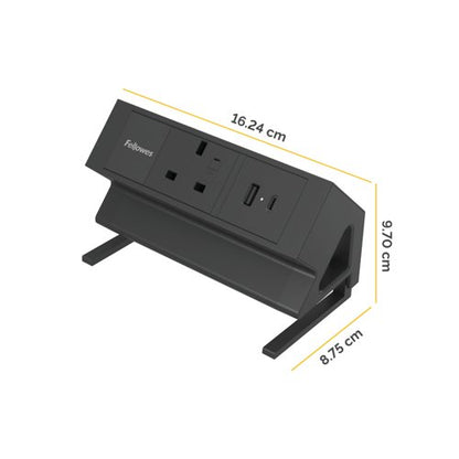Fellowes Power Desk Type G UK/IE 1 Socket 1 USB-A + 1 USB-C Port Black 100136980