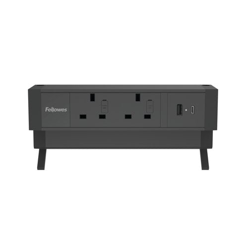 Fellowes Power Desk 2 Type G UK/IE 2 Sockets 1 USB-A + 1 USB-C Port Black 100136987