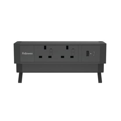 Fellowes Power Desk 2 Type G UK/IE 2 Sockets 1 USB-A + 1 USB-C Port Black 100136987