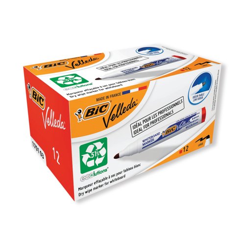 Bic Velleda 1701 Drywipe Marker Bullet Tip Red (Pack of 12) 1199170103