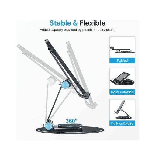 Contour Ergonomics Rotating Hinged Tilting And Rotating Tablet/Phone Stand 4-13 Inches Blk CE10140