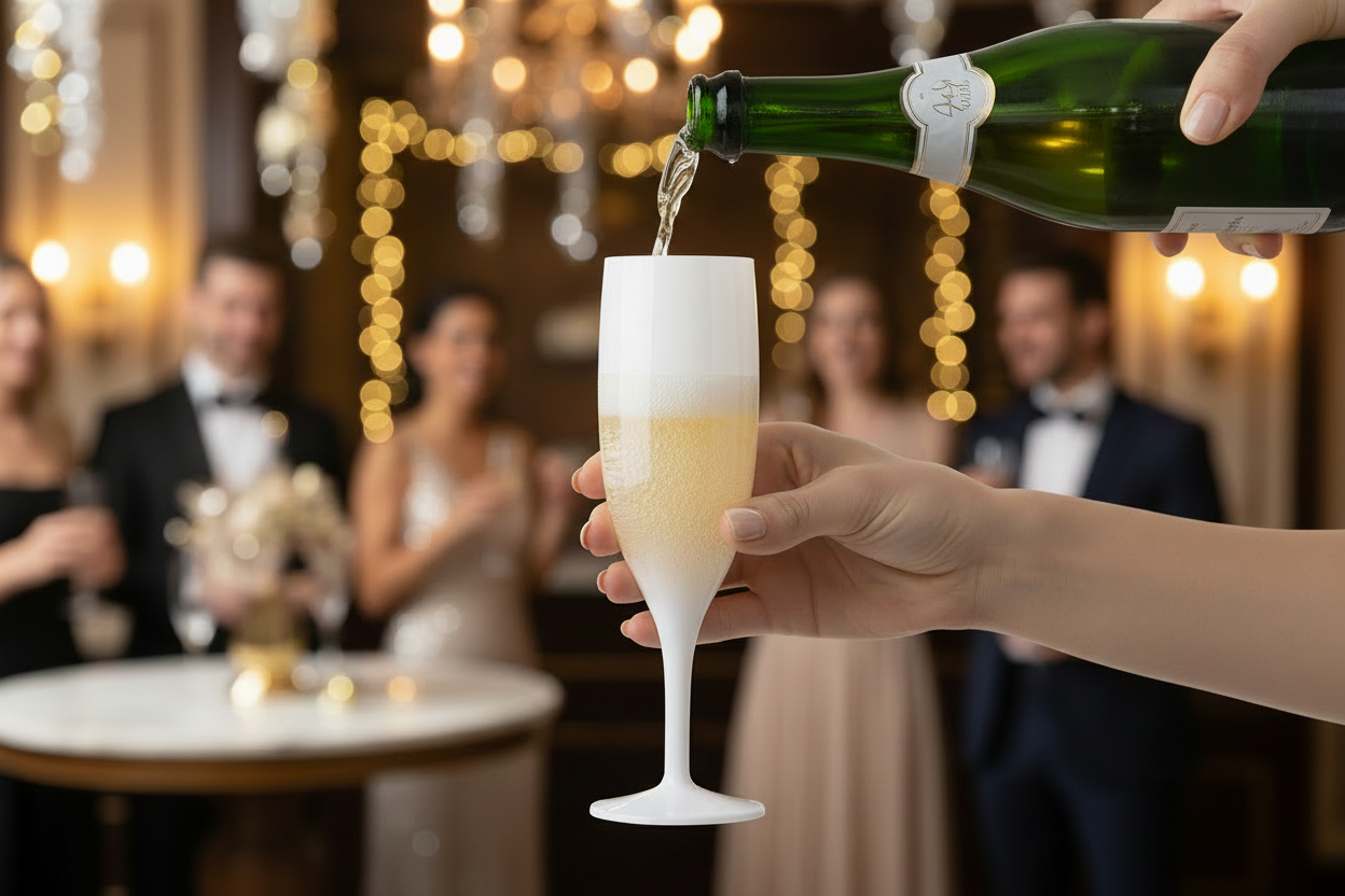 Belgravia White Reusable Plastic Champagne Flutes Pack 6’s (3306)