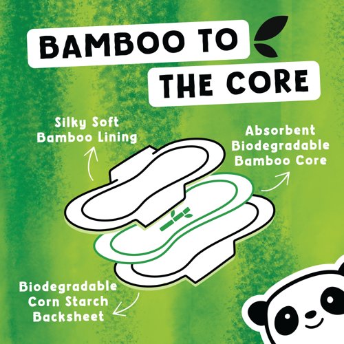 Cheeky Panda Pads with Wings Light Bamboo Lining and Core 15 Pads per Pack (Pack of 6) SPADS240mm