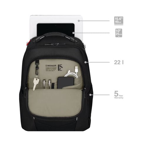 Wenger Altair 15.6 Inch Laptop Backpack with Tablet Pocket Black 653186
