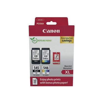 Canon PG-545XL/CL-546XL Ink Cartridges High Yield + Photo Paper Value Pack 8286B006