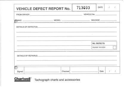 Chartwell A5 Vehicle Defect Reporter Pad 25 Reports in Duplicate - CVDR1Z