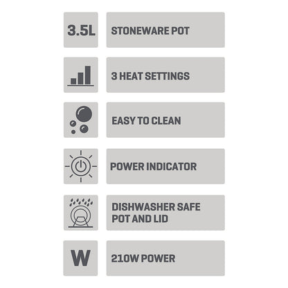 Daewoo 3.5 Litre Slow Cooker 210W Efficient Dishwasher Safe