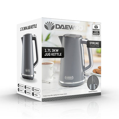 Daewoo Stirling Jug Kettle 1.7L Cordless Swivel Base 3KW Grey