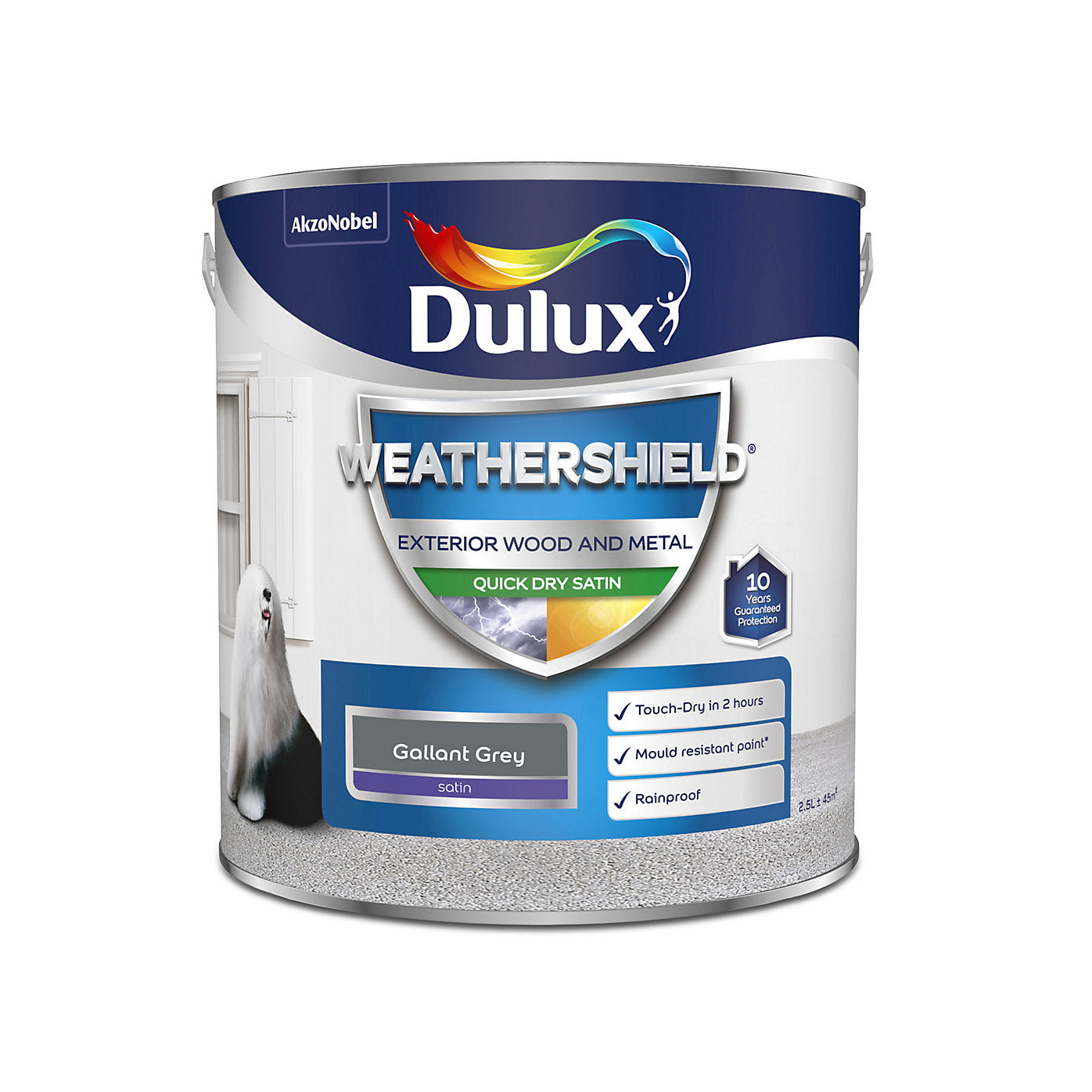 Dulux Weather Shield Quick Dry Satin Paint, 2.5 L - Gallant Grey