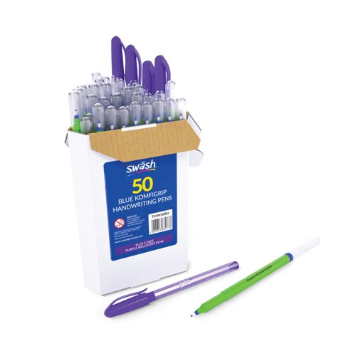 Swash Handwriting Pens Blue + 5 FOC Swash Handwriting Pens Purple Pack of 55 THW50BU