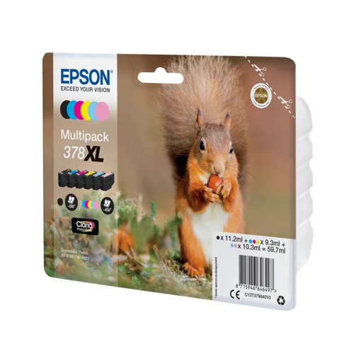 Epson 378XL Squirrel Claria Photo HD Ink Cartridge High Yield CMYK/Lt Cyan/Lt Mag Mpk C13T37984010