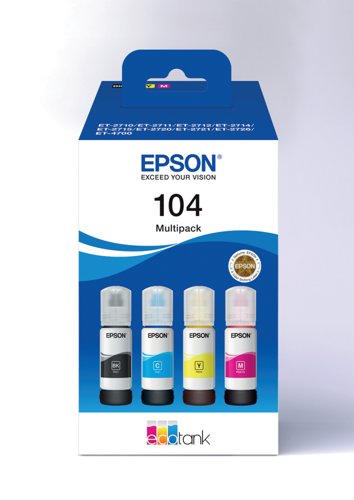 Epson 104 EcoTank Ink Bottle CMYK Multipack C13T00P640