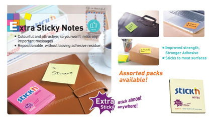 ValueX Extra Sticky Notes 76x76mm 90 Sheets Neon Colours (Pack 6) EH7648 - 21679