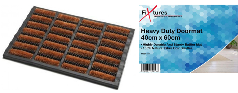 Fixtures Terrington Style Door Mat Heavy Duty Rubber Tuff 100% Natural Coir Bristle- 40 x 60 cm, - UK BUSINESS SUPPLIES