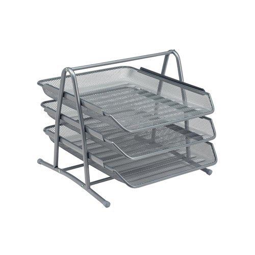 5 Star Mesh Letter Tray 3 Tier Stackable Front Load Portrait Foolscap Silver 288110