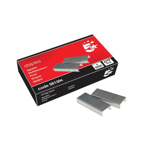 5 Star Staples Galvanised Steel Wire with a Chiselled Point 246 (Pack of 5000) 581394