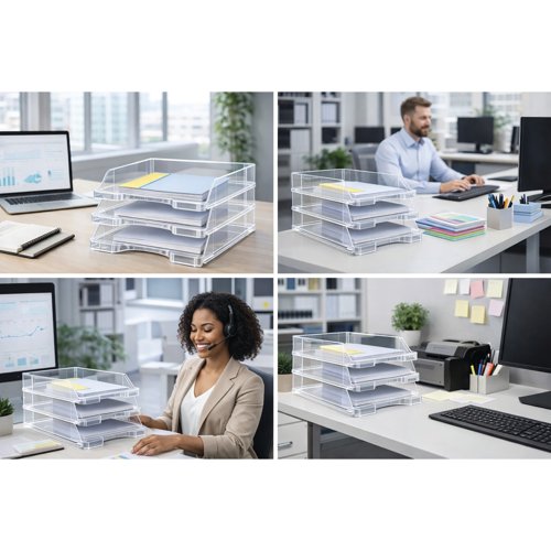 5 Star Contemporary Self Stacking Letter Tray Crystal FS677861