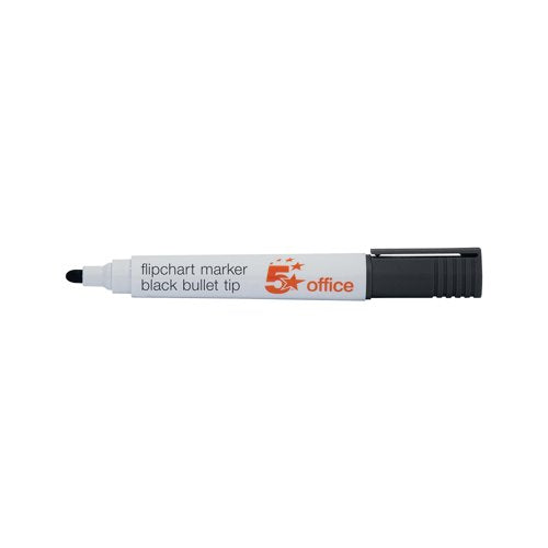 5 Star Flipchart Marker Bullet Tip Water-based 2mm Line Black (Pack of 12) 909884