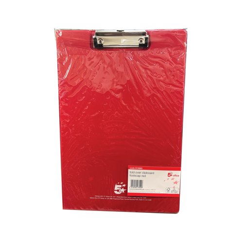 5 Star Fold-over Clipboard with Front Pocket Foolscap Red 913683
