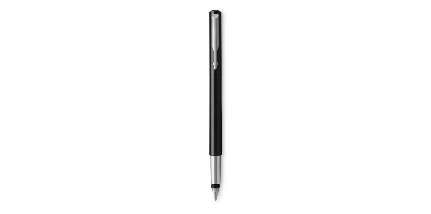 Parker Vector Fountain Pen Black/Stainless Steel Barrel Blue Ink - S0881041