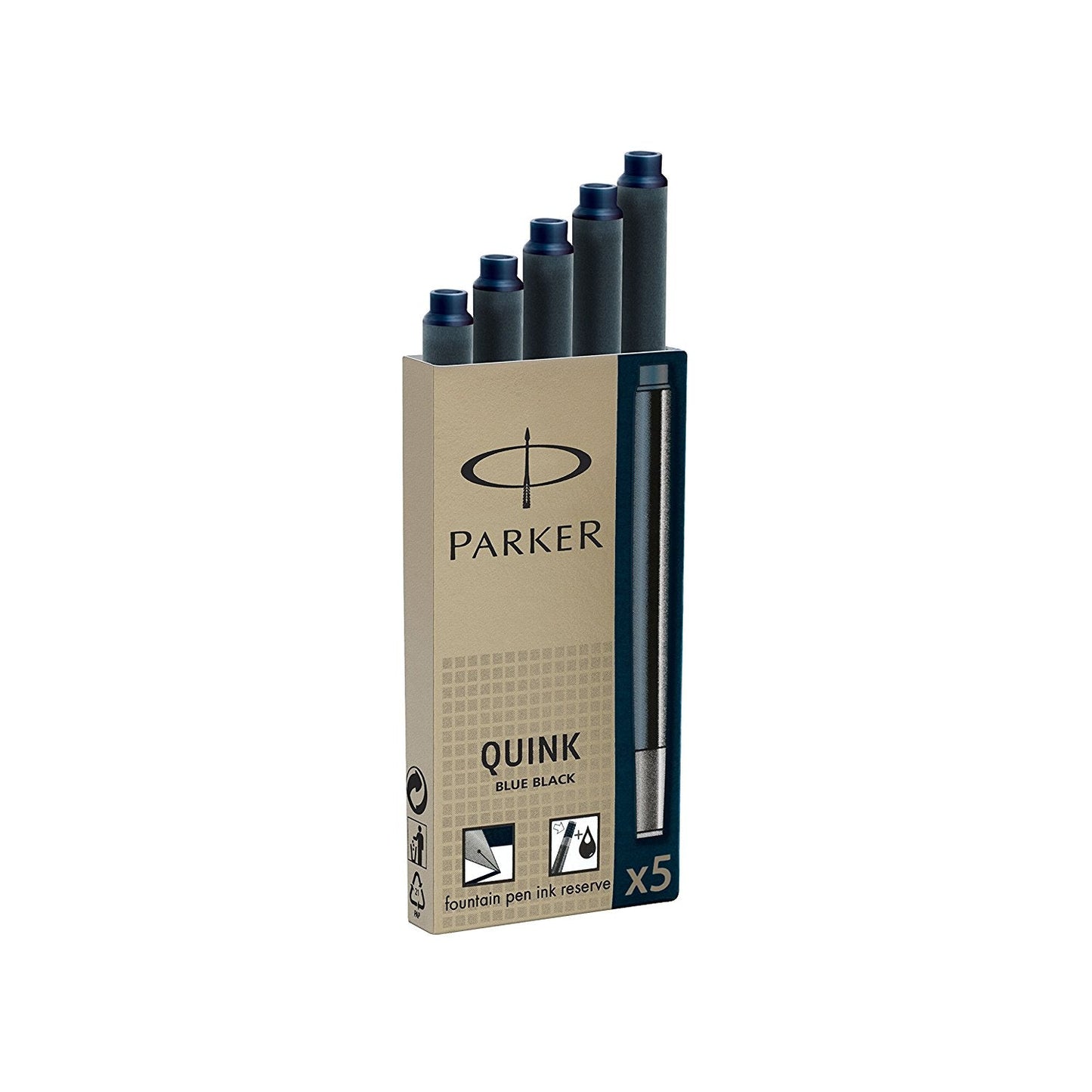 Parker Quink Ink Refill Cartridge for Fountain Pens Blue/Black (Pack 5) - 1950404