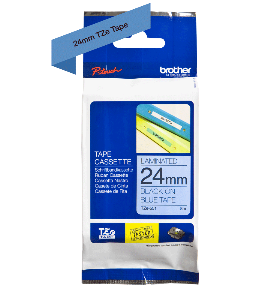 Brother Glossy Black On Blue Label Tape 24mm x 8m - TZE551