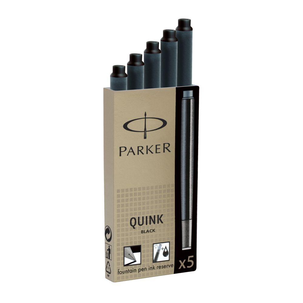Parker Quink Long Ink Refill Cartridge for Fountain Pens Black (Pack 5) - 1950402