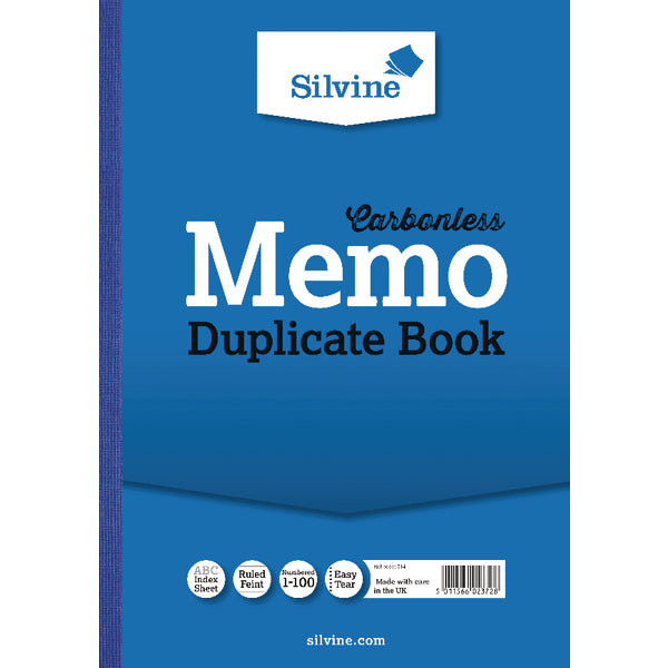 Silvine A4 Duplicate Book Carbonless Ruled 1-100 Taped Cloth Binding 100 Sets (Pack 3) - 714
