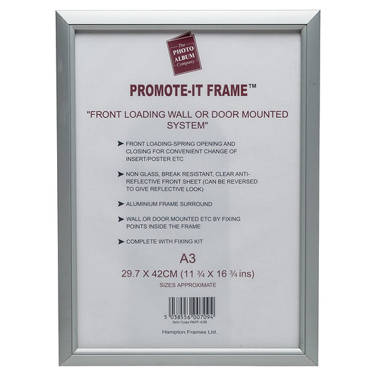 Photo Album Co Poster/Photo Snap Frame A3 Aluminium Frame Plastic Front Silver - PAPFA3B