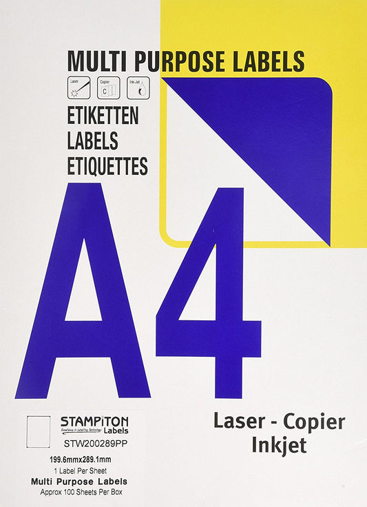 ValueX Multipurpose Label 199.6x289.1mm 1 Per A4 Sheet White (Pack 100) - 15124SM