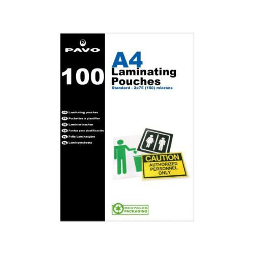 Pavo Laminating Pouch 2x75 Micron A4 Gloss (Pack 100) 8004270