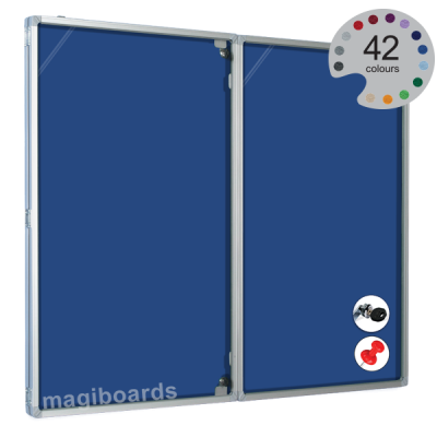 Magiboards Fire Retardant Blue Felt Lockable Noticeboard Display Case Landscape 1800x1200mm - GX2A07LFRBLU