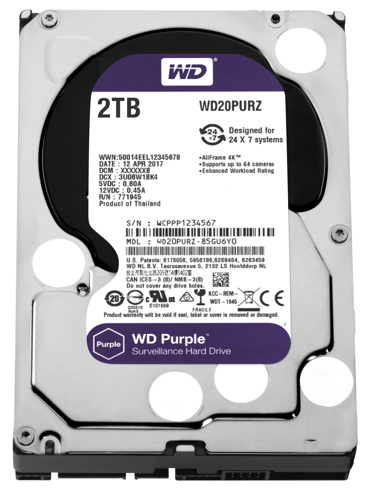 WD Int 2TB Purple Sata 3.5 Inch HDD