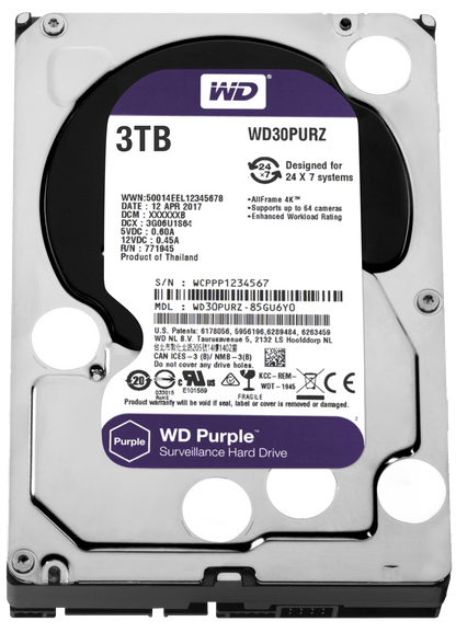 WD HDD Int 3TB Purple Sata 3.5 Inch HDD