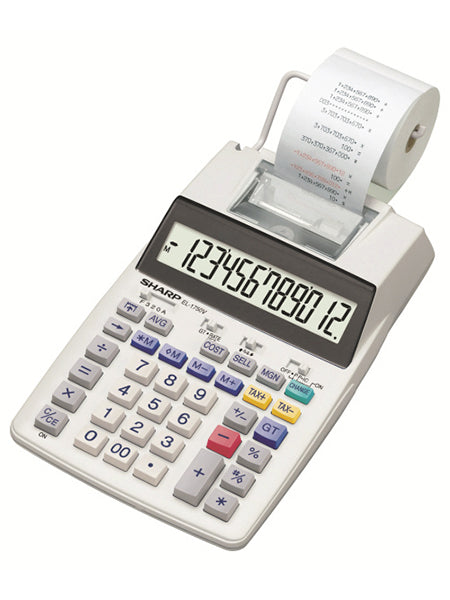 Sharp EL1750V 12 Digit Printing Calculator without Adaptor White SH-EL1750V
