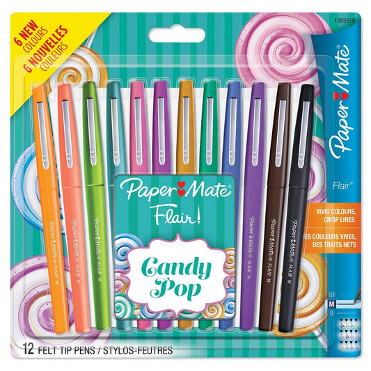 Paper Mate Flair Fibre Tip Pen Medium Point 0.7mm Candy Pop Assorted Colours (Pack 12) 1985616