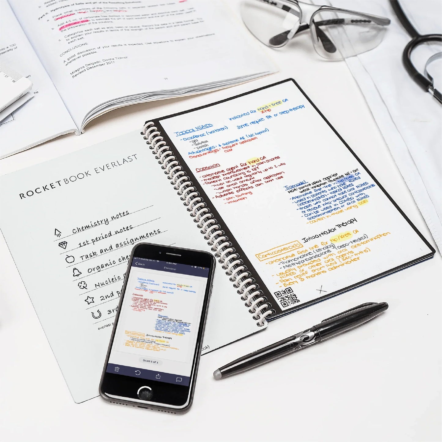 Rocketbook Core Letter A4 Reusable Smart Notebook 32 Pages Dot Grid Black 505471