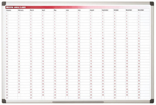 Bi-Office 365-Day Annual Magnetic Whiteboard Planner Aluminium Frame 900x600mm - GA0360170