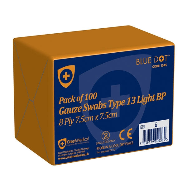 Blue Dot Non Sterile Gauze Swabs 7.5x7.5cm Pack 100's - UK BUSINESS SUPPLIES