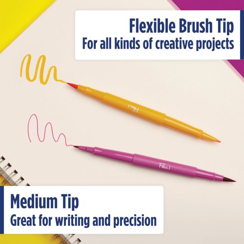 Paper Mate Flair Dual Felt Tip Brush + Medium Tip Assorted (Pack of 8) 2199386